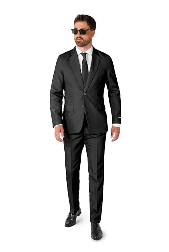Suitmeister Hombre Juego de Pantalones de Traje de Negocios, Negro Liso, XXL