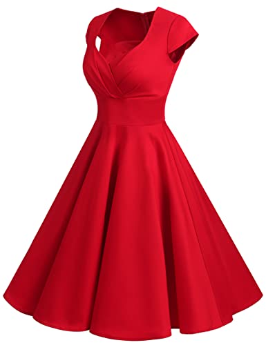 Bbonlinedress Vestido Corto Mujer Retro Años 50 Vintage Escote En Pico Red L