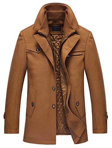 Abrigo cálido de lana para hombre de Lavnis, cuello alto, abrigo de invierno, abrigo corto, chaqueta de invierno, negocios, ocio Color camel Style4. M