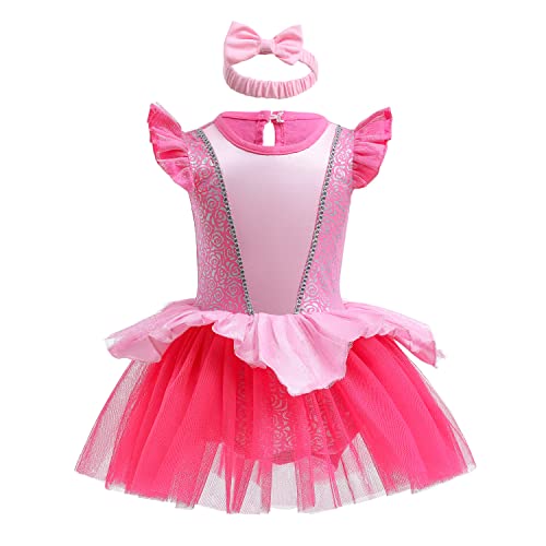 Lito Angels Disfraz de Bella Durmiente Vestido Princesa Aurora con Diadema para Bebe Niña Talla 6-9 meses