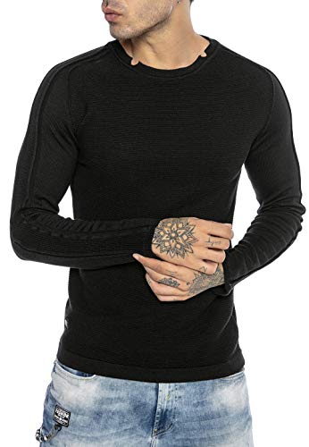 Redbridge Suéter para Hombre Jersey de Punto Sudadera Slim-Fit Cuello Redondo Negro XL