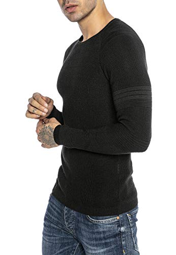 Redbridge Suéter para Hombre Jersey de Punto Sudadera Slim-Fit Cuello Redondo Negro XL
