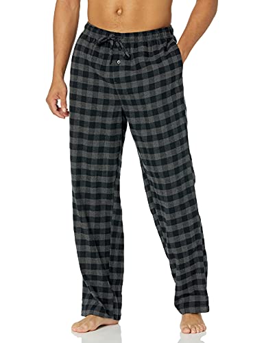 Amazon Essentials Pantalón de pijama en franela (disponible en tallas grandes y largos especiales) Hombre, Gris Negro Cuadros de Vichy Grandes, L