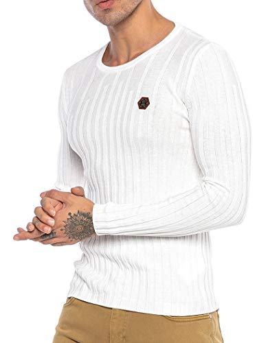 Suéter de Punto para Hombres Sudadera Jersey Slim-Fit Up and Down Blanco XL