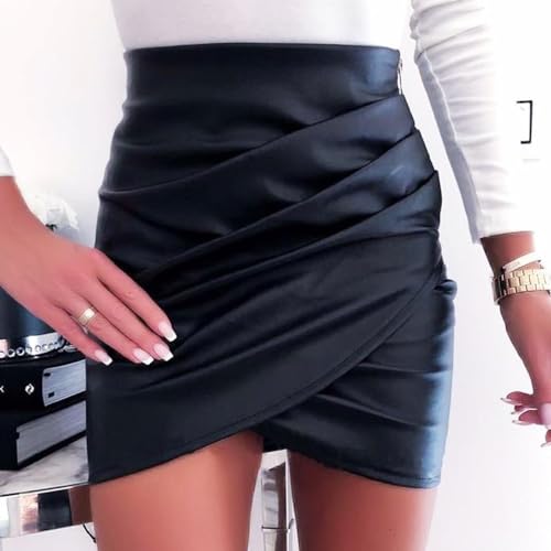Toocool - Minifalda Mujer Falda Piel Sintética Cartera fruncida Zip JL-2557, Negro , L