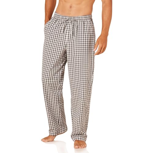Amazon Essentials Pantalón de Pijama Tejido de Ajuste Recto Hombre, Gris Negro Cuadros de Vichy, M