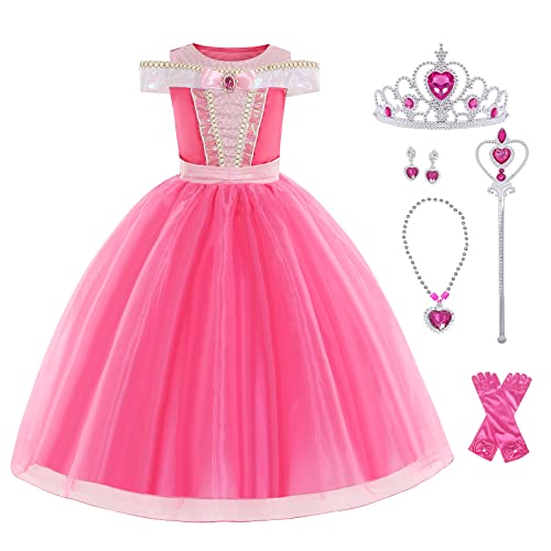 Foierp Disfraz Bella Durmiente Niña Princesa Aurora Para Niñas Vestidos de Bella Durmiente para Disfraces de Princesa de Lujo Ccon Accesorios