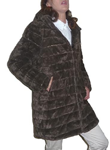 Fantasy Abrigo de piel ecológico reversible acolchado largo niña mujer capucha, bronce, L
